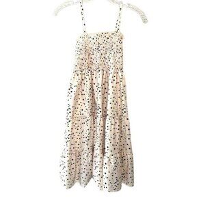 Shein Girls Spaghetti Strap Polka Dot Smocked Dress Sz 11-12 Beige & Black